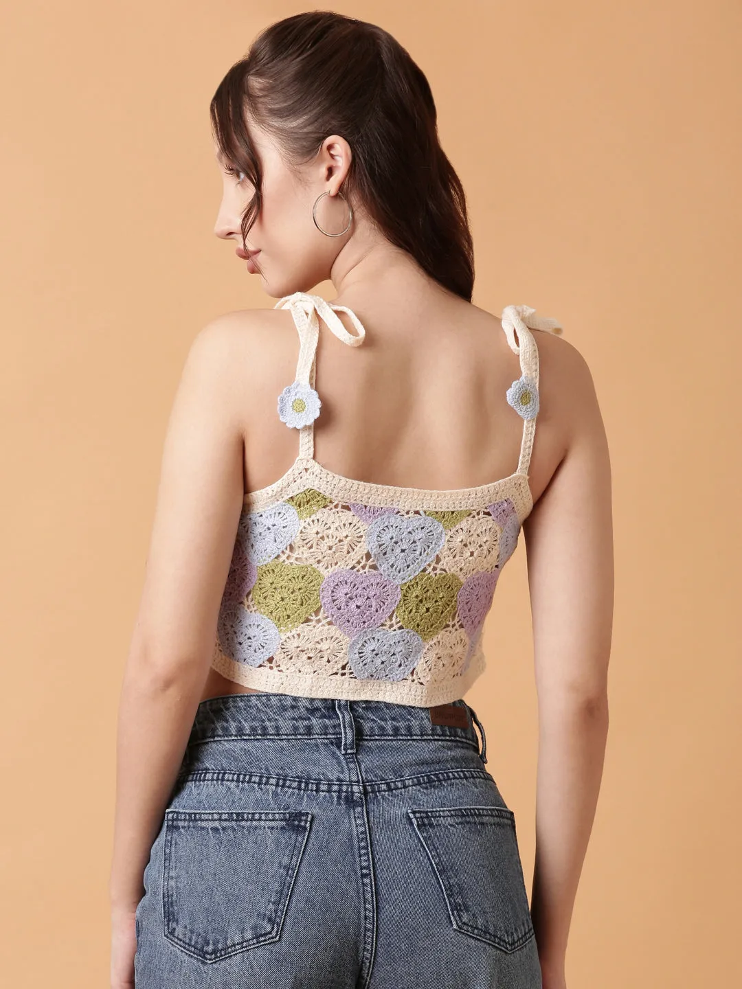 Women Blue Crochet Crop Top