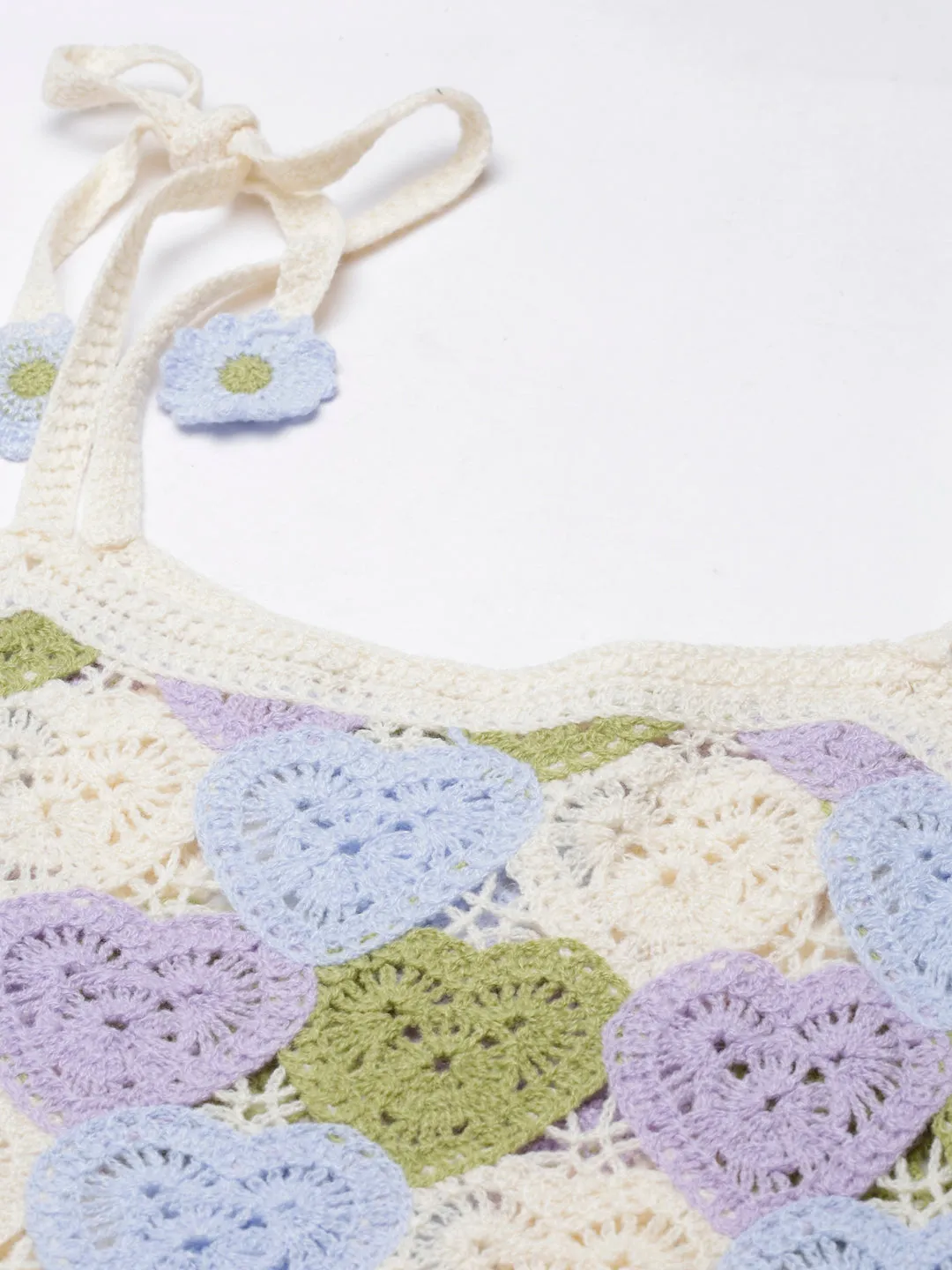 Women Blue Crochet Crop Top