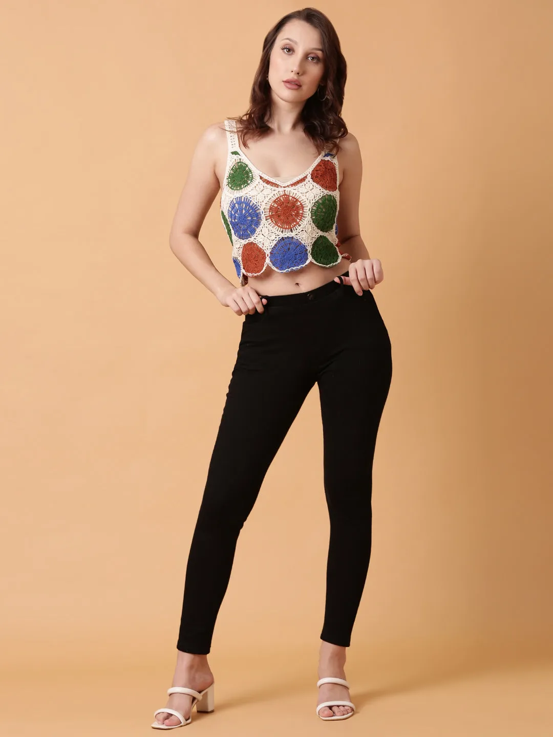 Women Brown Crochet Crop Top