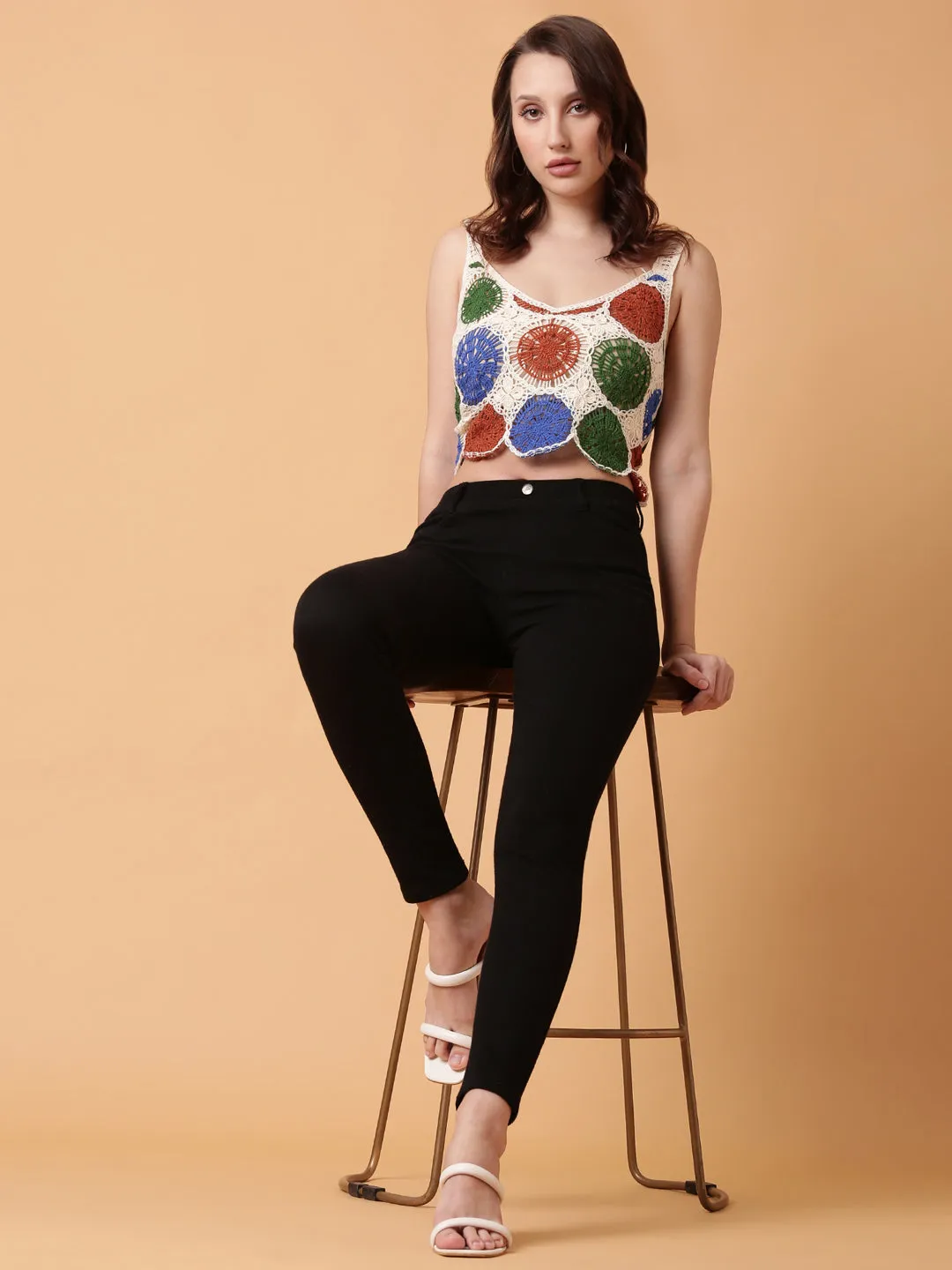 Women Brown Crochet Crop Top