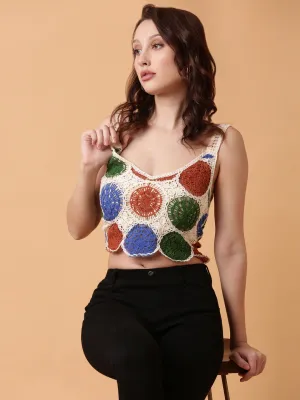 Women Brown Crochet Crop Top