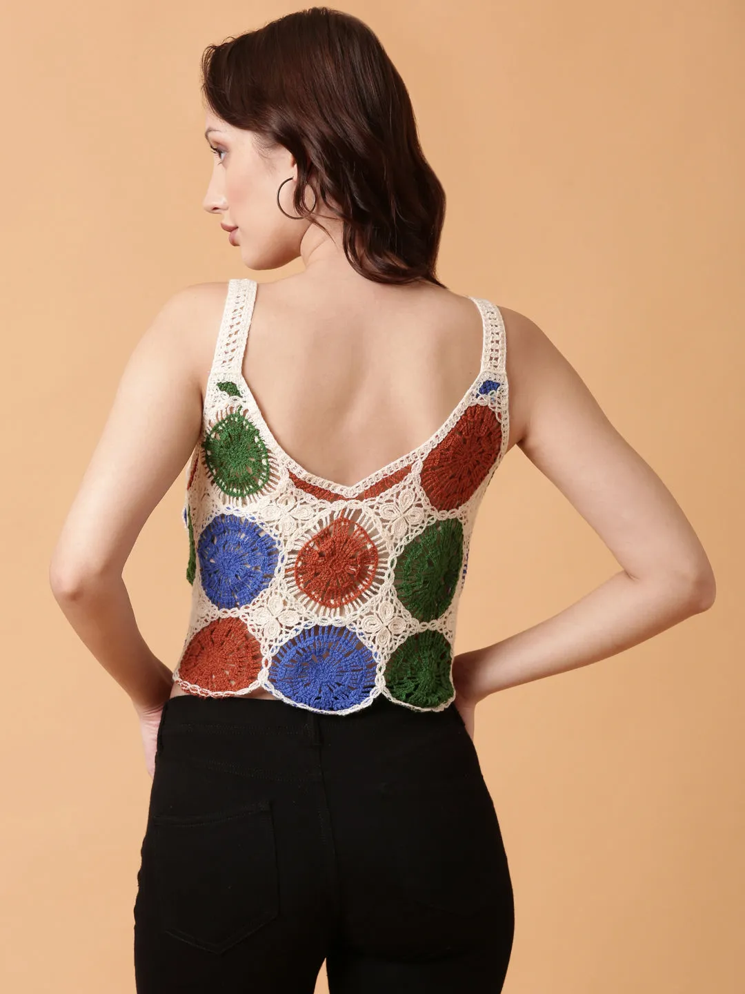 Women Brown Crochet Crop Top
