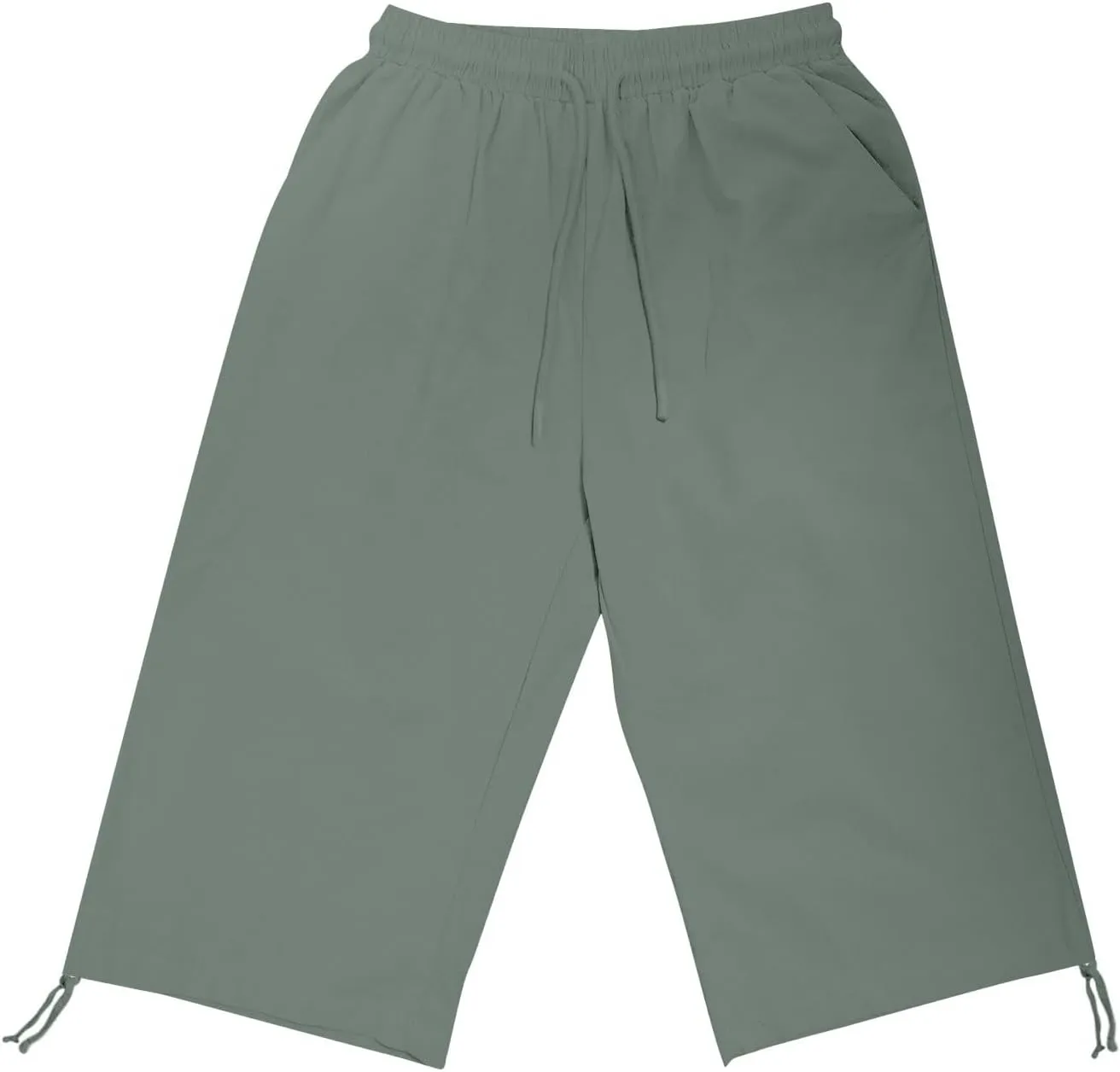 Women Capri Pants Summer Linen Drawstring Elastic Waisted Striped Shorts 2025 Trendy Knee Length Casual Beach Pant