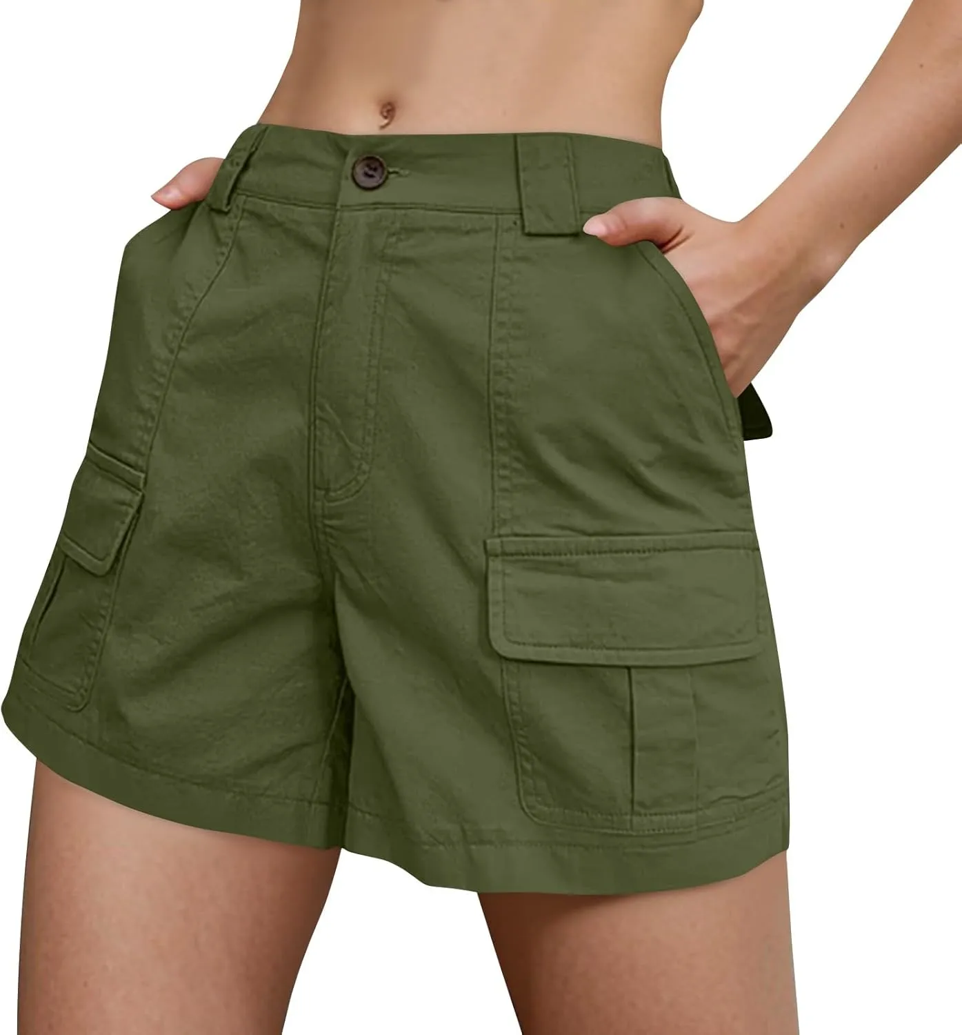 Women Cargo Shorts Summer Casual Hiking Shorts with Pockets Elastic Waist Button Bermuda Short Y2K Chino Short