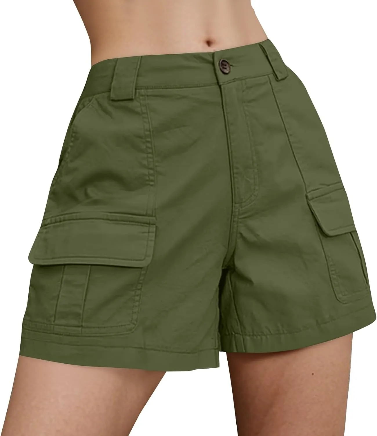 Women Cargo Shorts Summer Casual Hiking Shorts with Pockets Elastic Waist Button Bermuda Short Y2K Chino Short