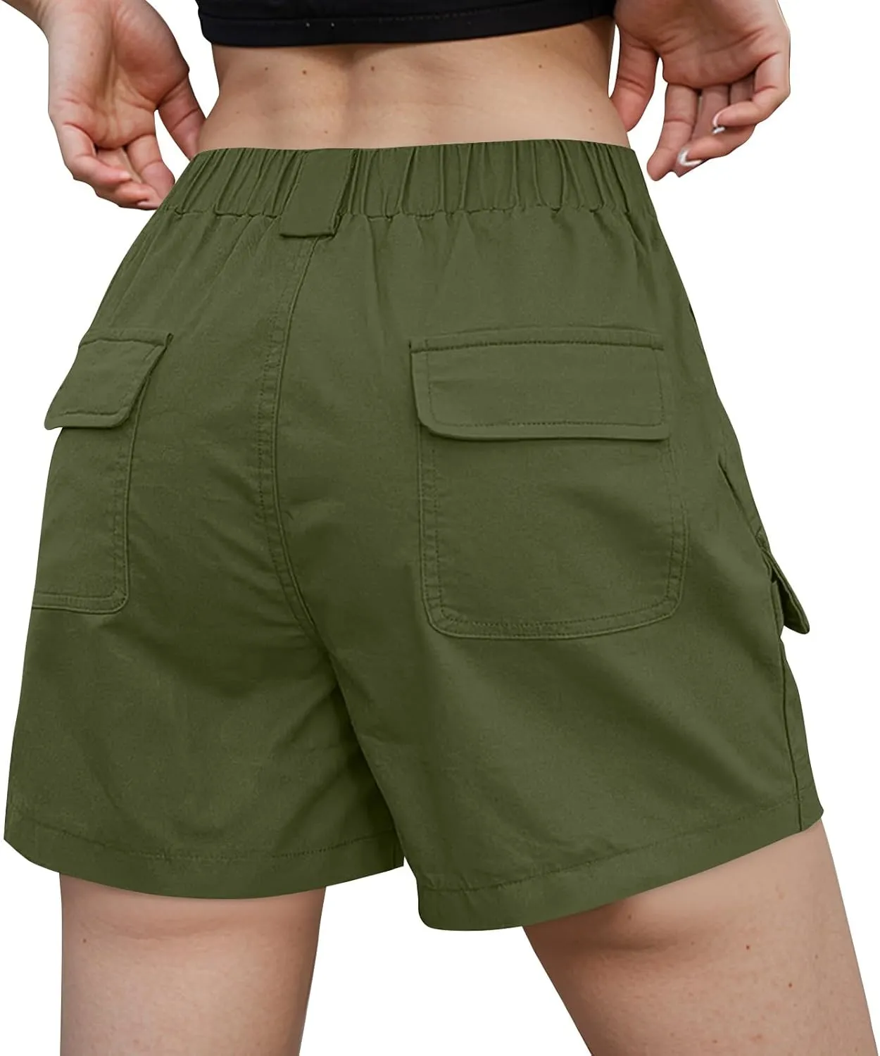 Women Cargo Shorts Summer Casual Hiking Shorts with Pockets Elastic Waist Button Bermuda Short Y2K Chino Short