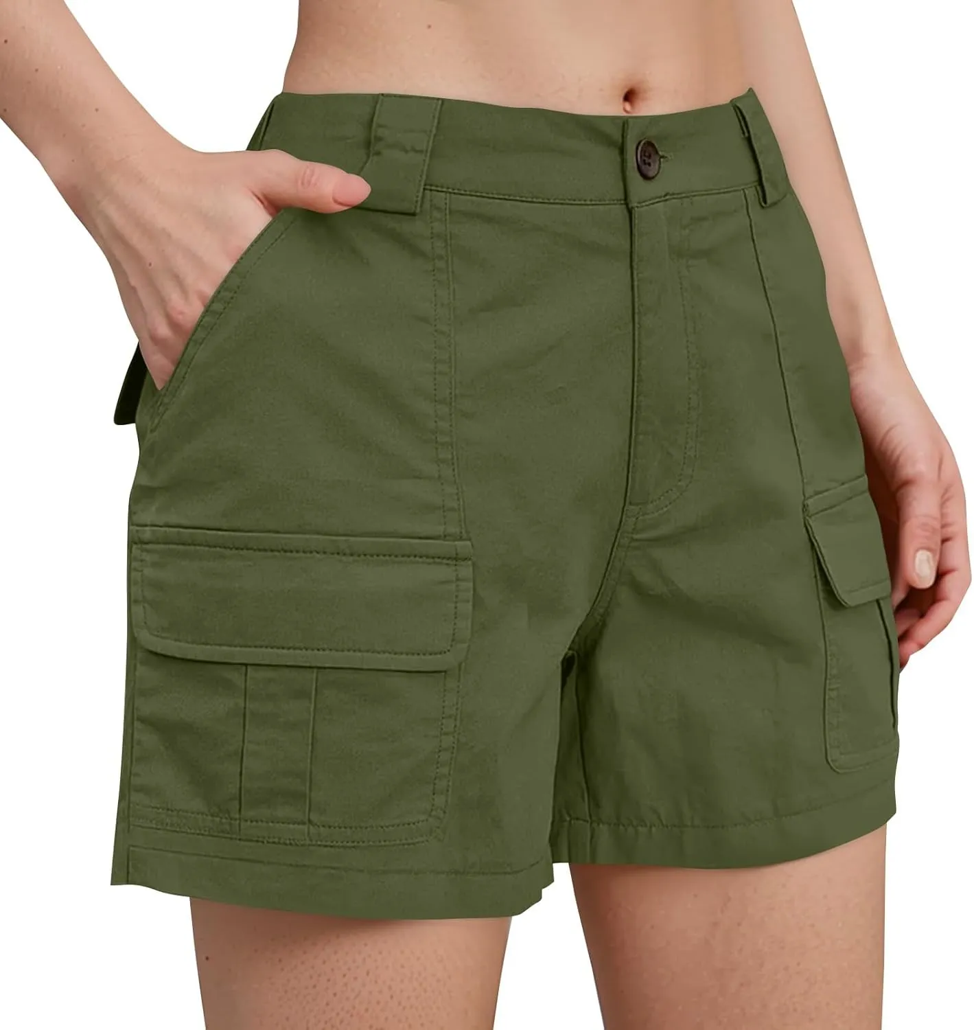 Women Cargo Shorts Summer Casual Hiking Shorts with Pockets Elastic Waist Button Bermuda Short Y2K Chino Short