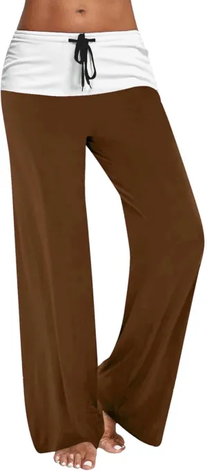Women Color Block Yoga Pants High Waist Loose Comfy Sweatpants Soft Stretch Wide Leg Drawstring Trouser Lounge Slacks