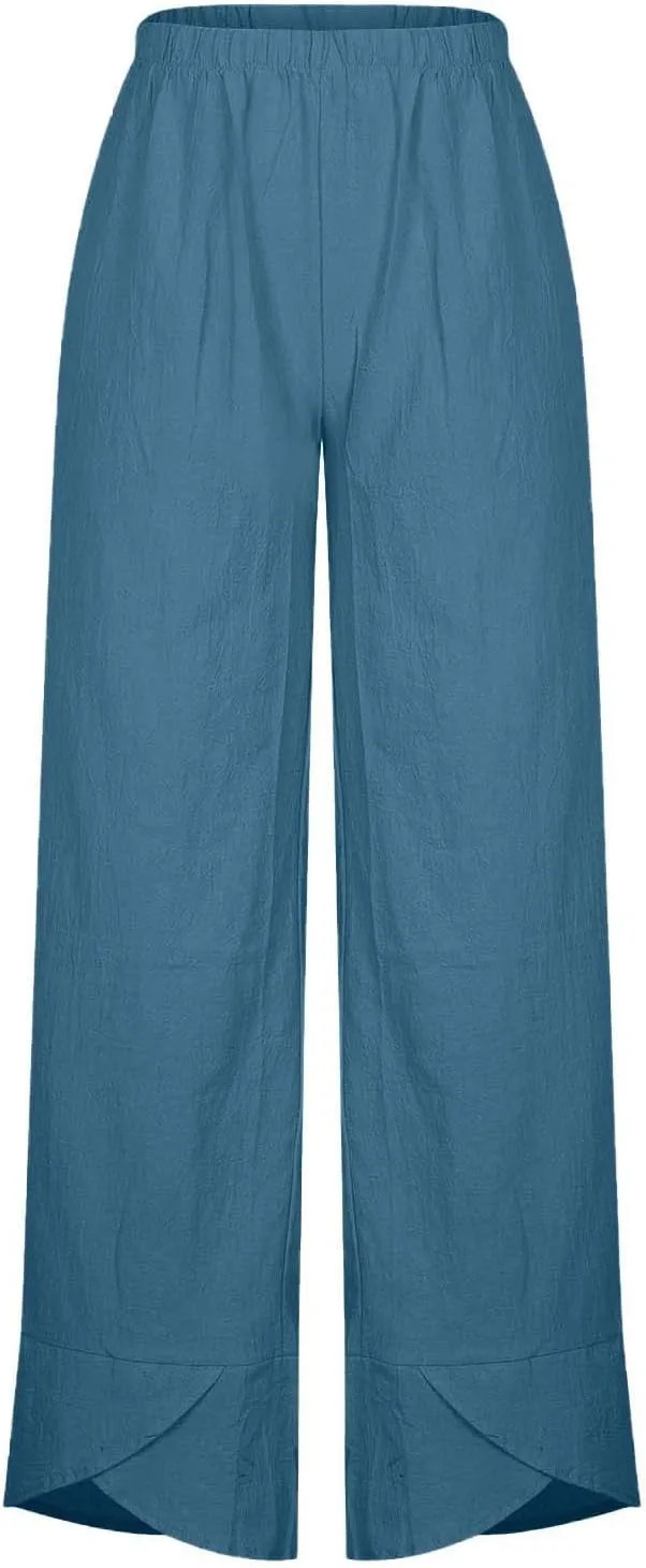 Women Cotton Linen Capris Pants Summer Plus Size Boho Pant Lightweight Hight Waist Linen Vacation Beach Trouser Pocket