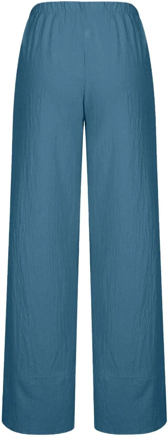 Women Cotton Linen Capris Pants Summer Plus Size Boho Pant Lightweight Hight Waist Linen Vacation Beach Trouser Pocket