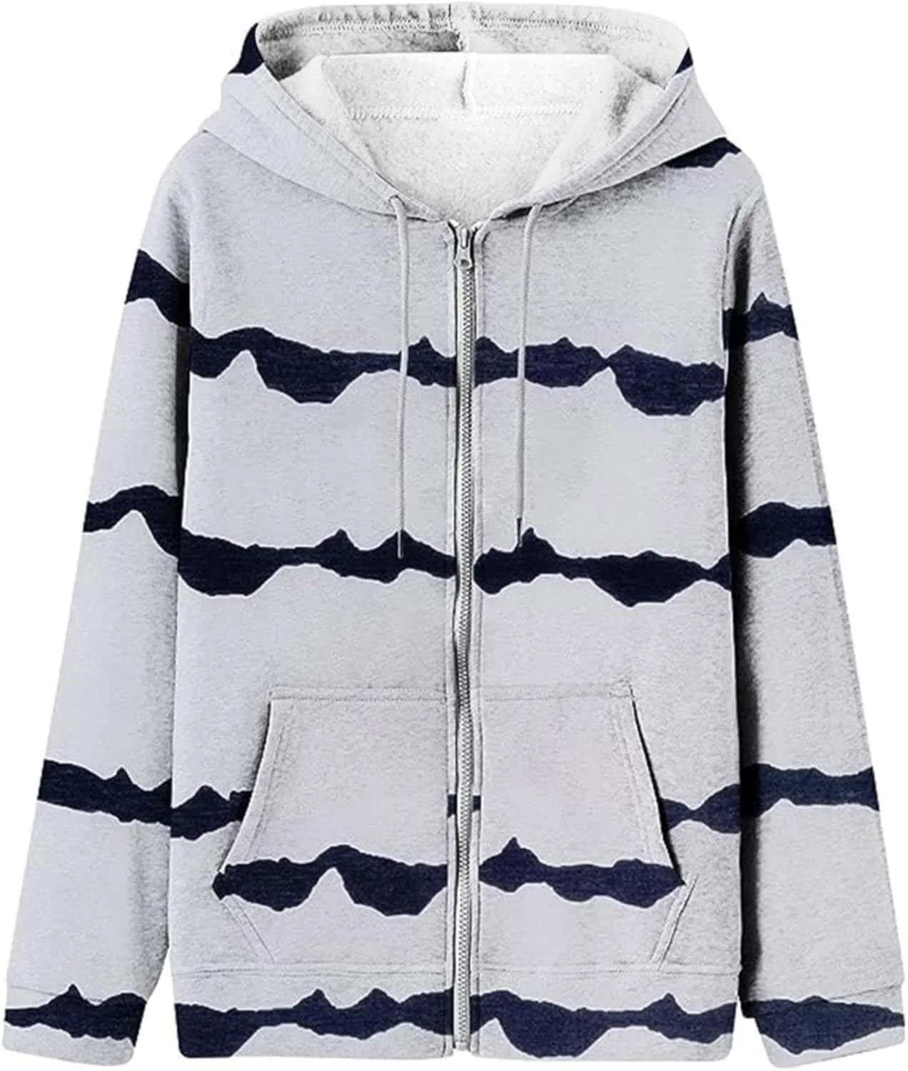 Women Full Zip Up Hoodies Long Sleeve Drawstring Oversized Coat E-Girl Harajuku Jackets Coat with Pockets