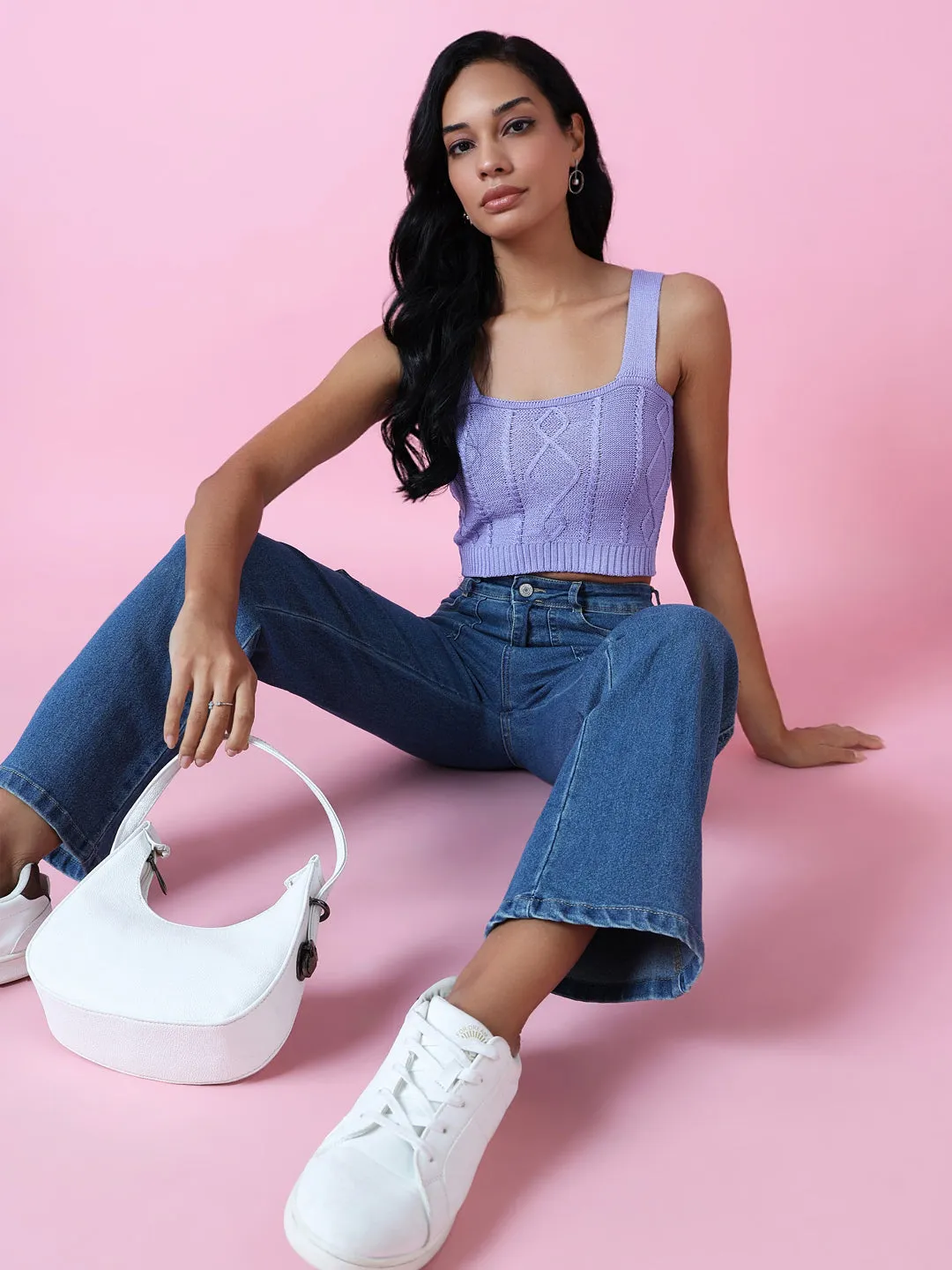 Women Lavender Crochet Bralette Crop Top