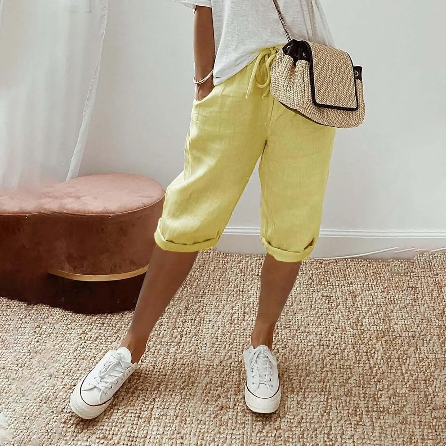 Women Linen Palazzo Pants Linen Vintage Floral Print Casual Pants  Perfect for Spring Loose Cotton Linen Palazzo Pants