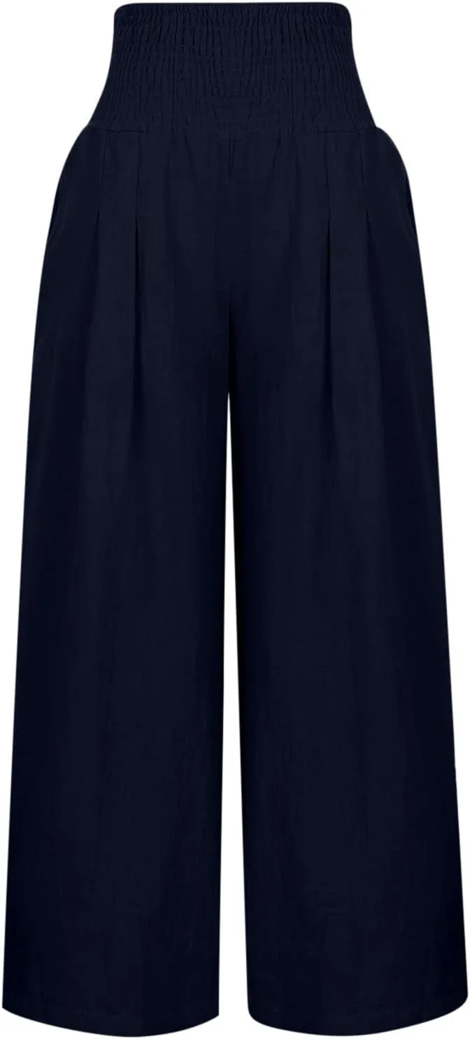 Women Linen Pants 2024 Summer Vacation Casual High Waist Wide Leg Straight Pant Trouser Resort Wear Beach Palazzo Pant