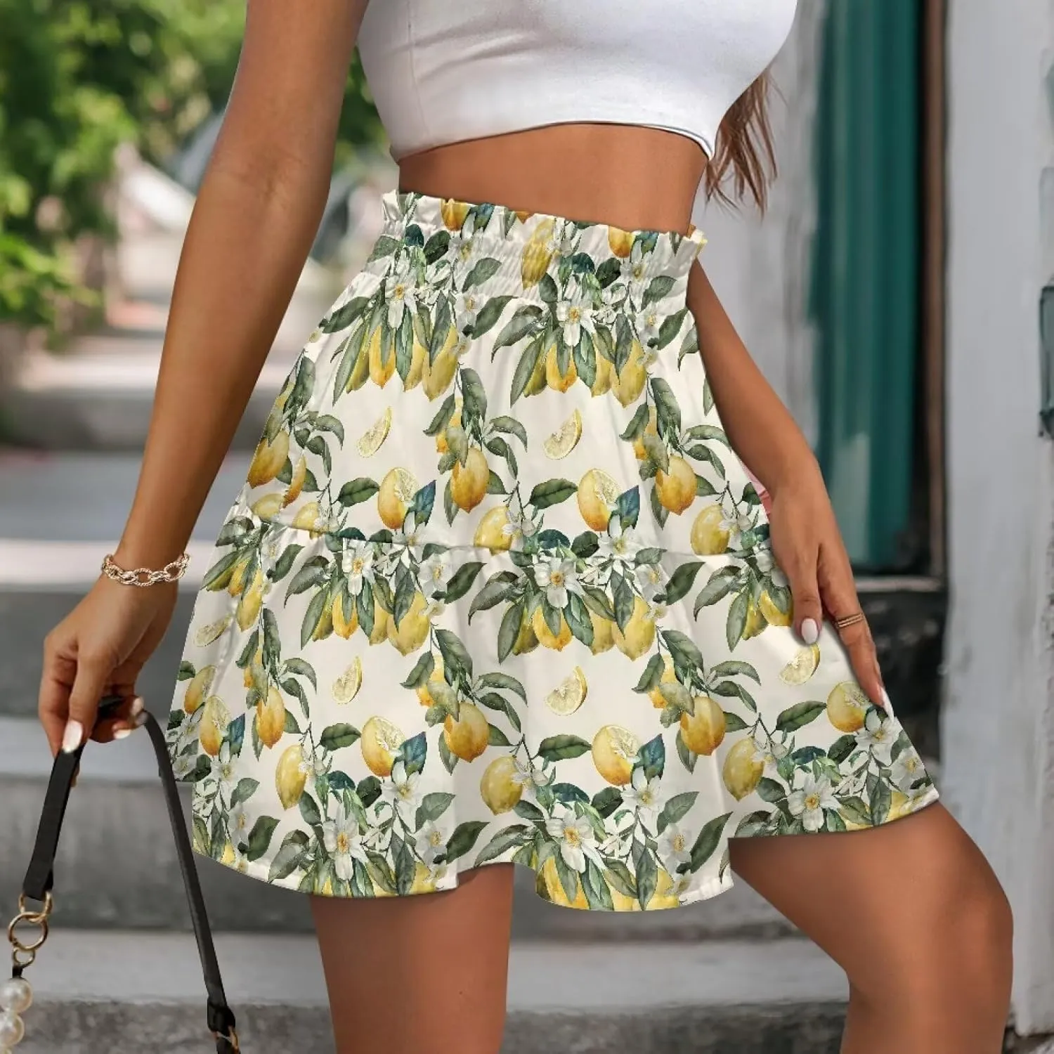 Women Pleated Flowy Skirt A-Line Printed Sexy Mini Skirts for Vacation Travel Parties Dance
