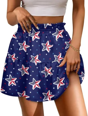 Women Pleated Flowy Skirt A-Line Printed Sexy Mini Skirts for Vacation Travel Parties Dance