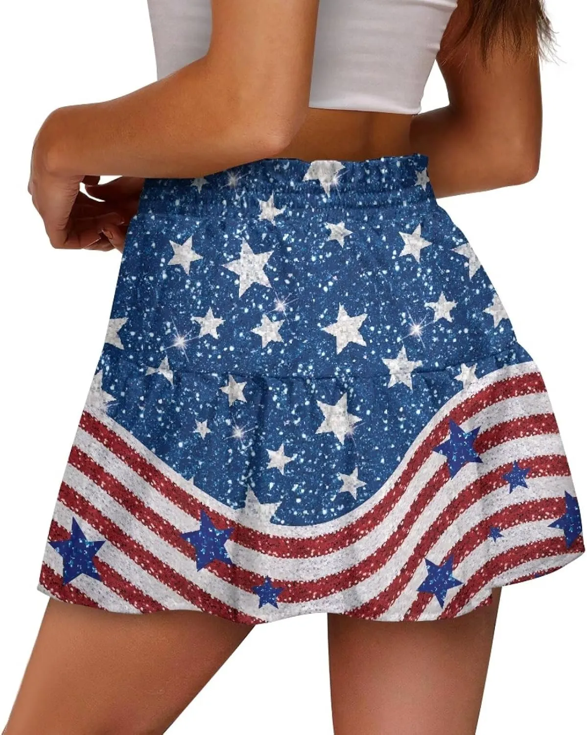 Women Pleated Flowy Skirt A-Line Printed Sexy Mini Skirts for Vacation Travel Parties Dance