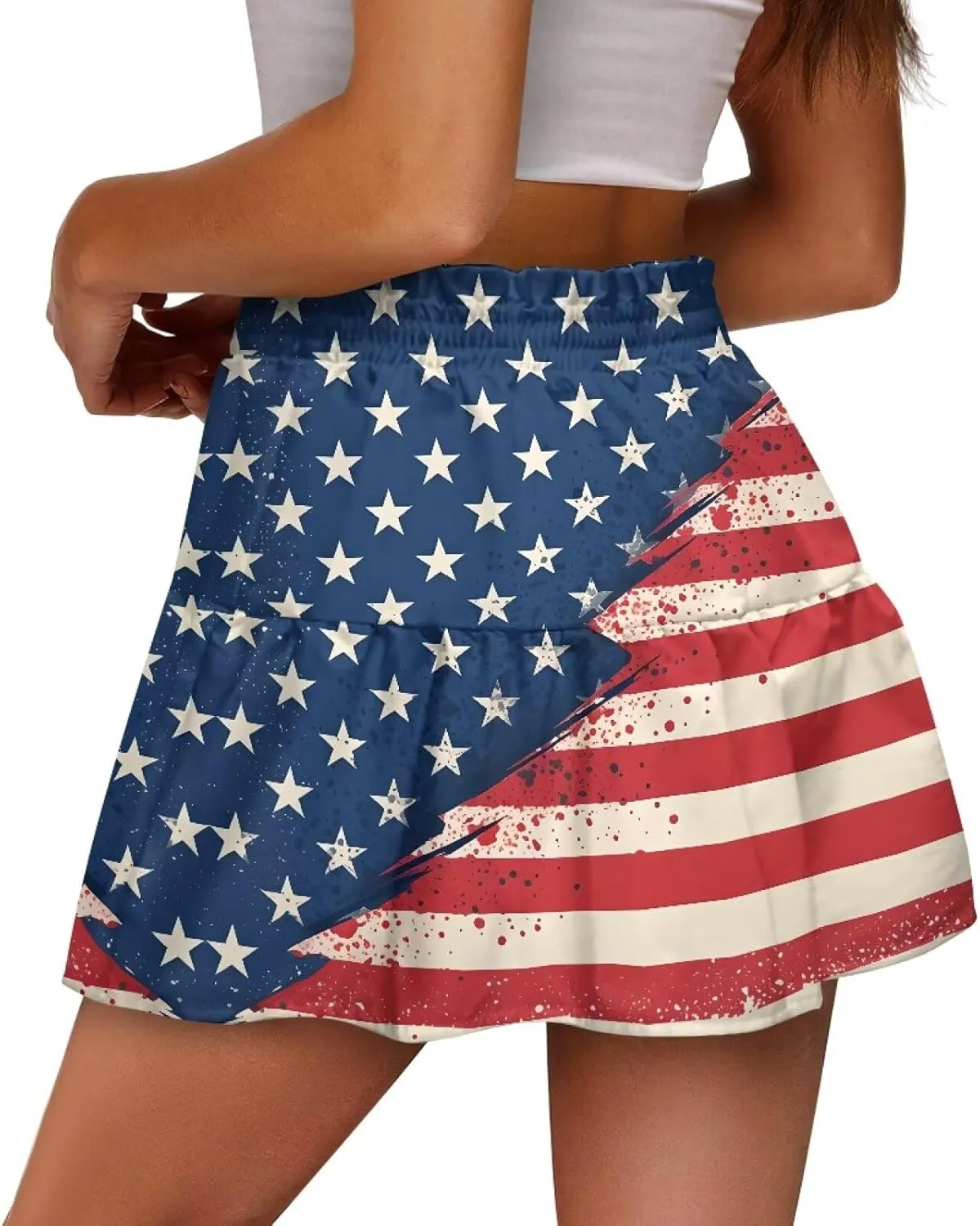Women Pleated Flowy Skirt A-Line Printed Sexy Mini Skirts for Vacation Travel Parties Dance