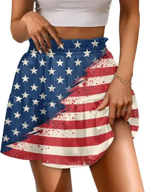 Women Pleated Flowy Skirt A-Line Printed Sexy Mini Skirts for Vacation Travel Parties Dance