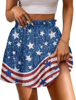 Women Pleated Flowy Skirt A-Line Printed Sexy Mini Skirts for Vacation Travel Parties Dance
