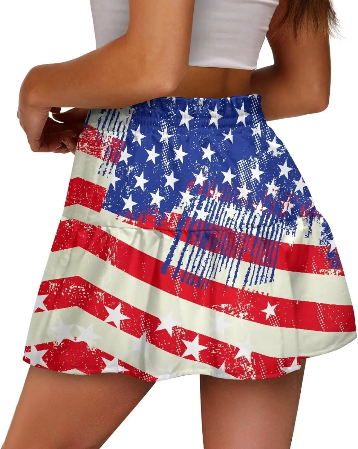 Women Pleated Flowy Skirt A-Line Printed Sexy Mini Skirts for Vacation Travel Parties Dance