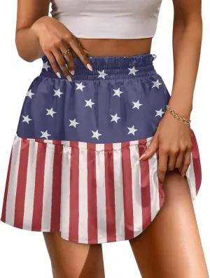 Women Pleated Flowy Skirt A-Line Printed Sexy Mini Skirts for Vacation Travel Parties Dance