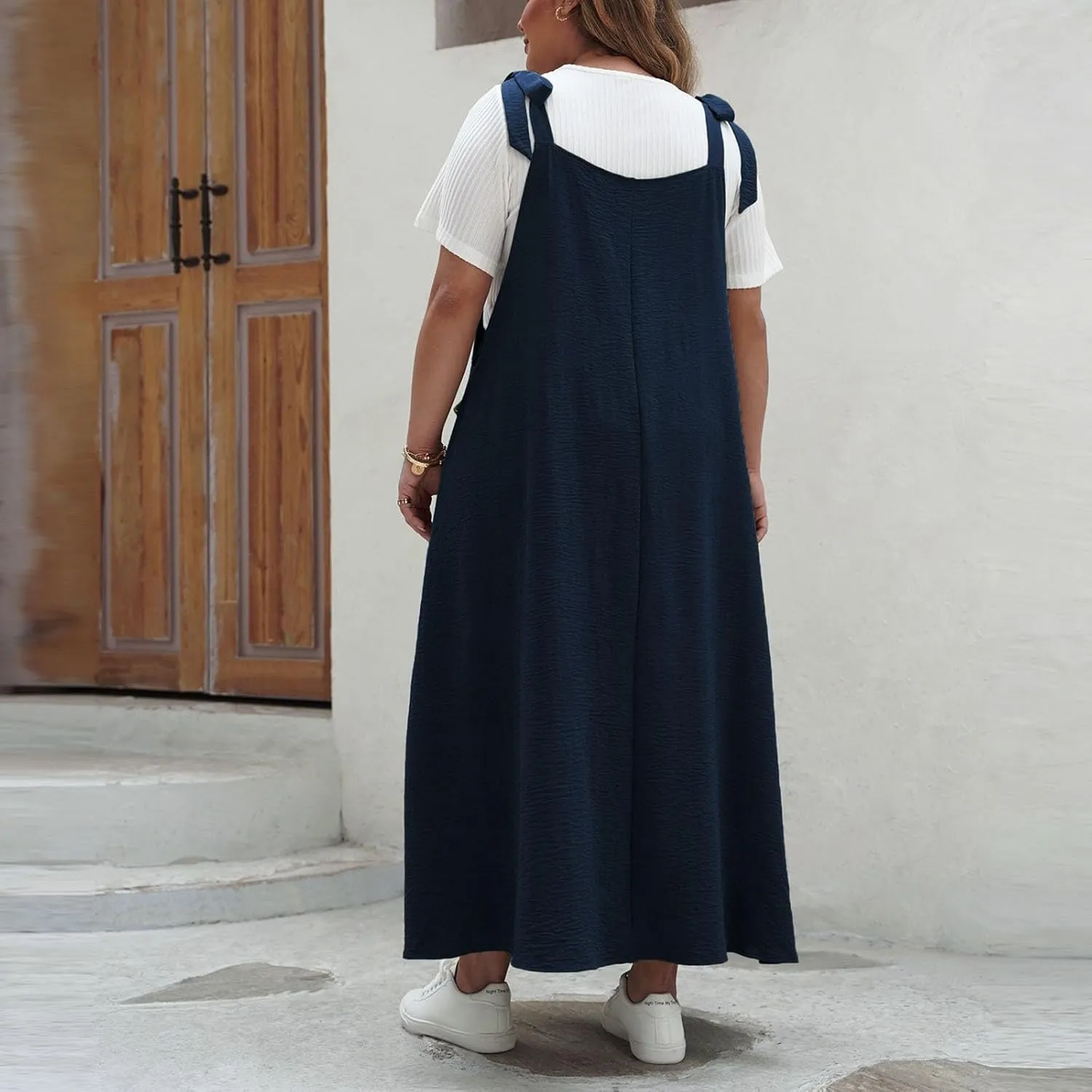 Women Plus Size Cami Slip Dress Pleated Loose Fit Dress Summer Midi Long Dress Casual Everyday Comfy Funny Dress