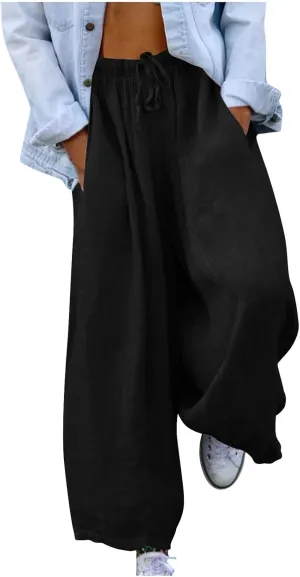 Women Wide Leg Palazzo Pants 2025 Summer Casual Loose Cotton Linen Pant Spring High Waist Flowy Beach Trousers Outfits