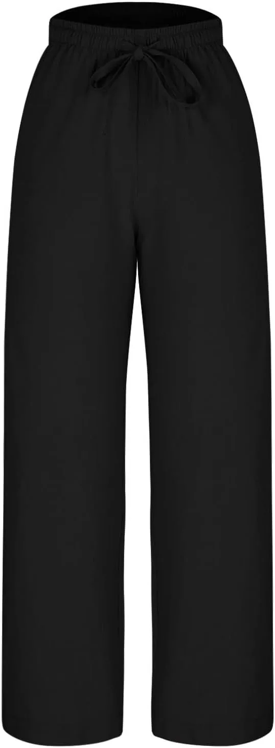 Women Wide Leg Palazzo Pants 2025 Summer Casual Loose Cotton Linen Pant Spring High Waist Flowy Beach Trousers Outfits