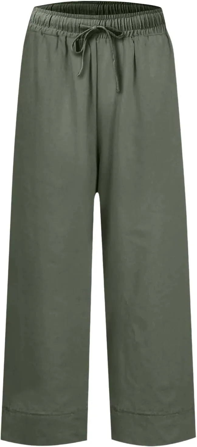 Women Wide Leg Pants, Straight High Waisted Wide Legs Trousers Casual Summer Cotton Linen Palazzo Pants with Pockets