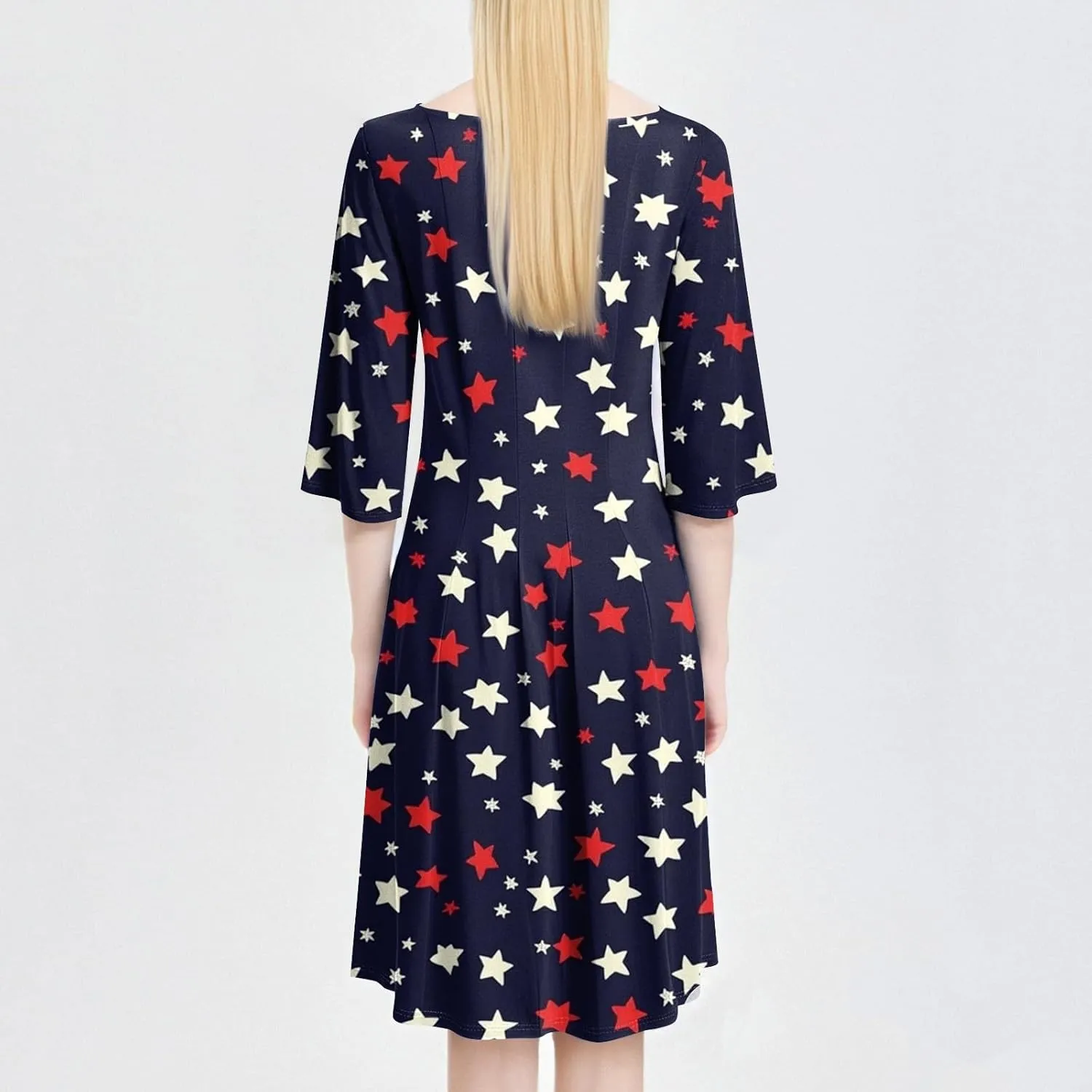 Women's American Flag Midi Dress 2025 4th of July USA Star Stripe Tee Dress Short Sleeve Crew Neck Ruched Dresses