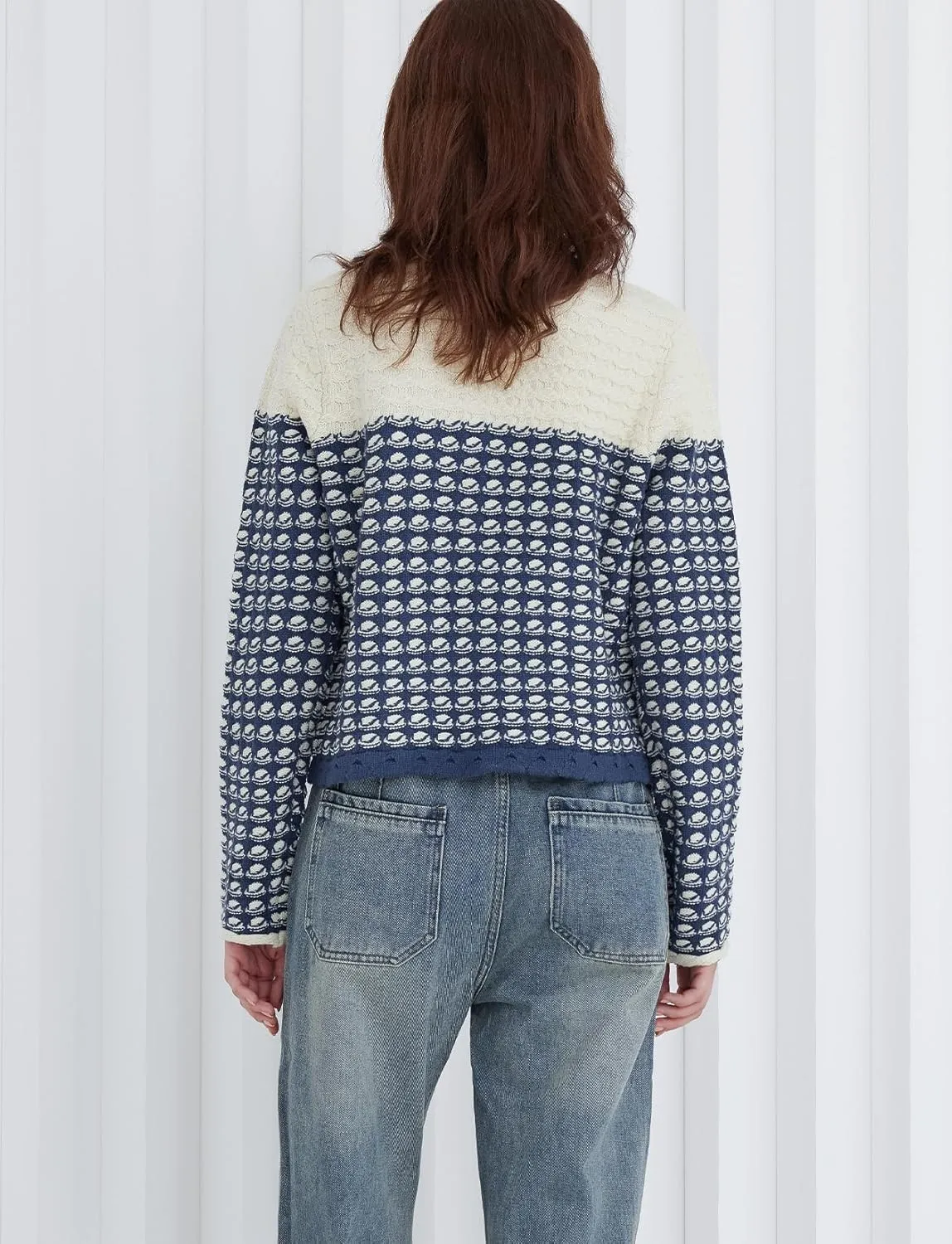 Womens Button Down Cardigan Sweaters Fall Cropped Cable Knit Dressy Jacquard Crewneck Sweater Tops