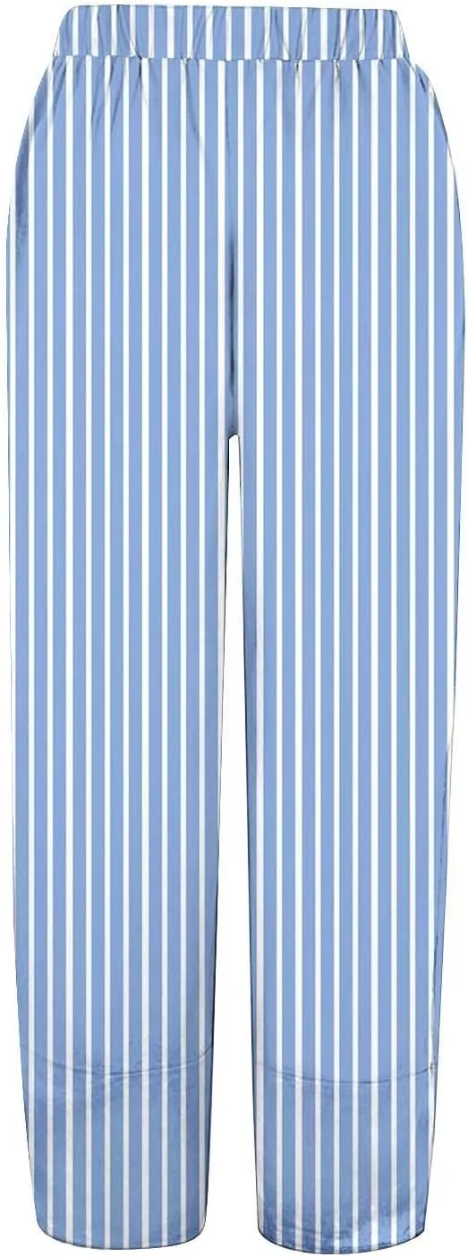 Women's Casual Boho Striped Graphic Cotton Linen High Waisted Cropped Pants Summer Beach Outdoor Fashion Trousers