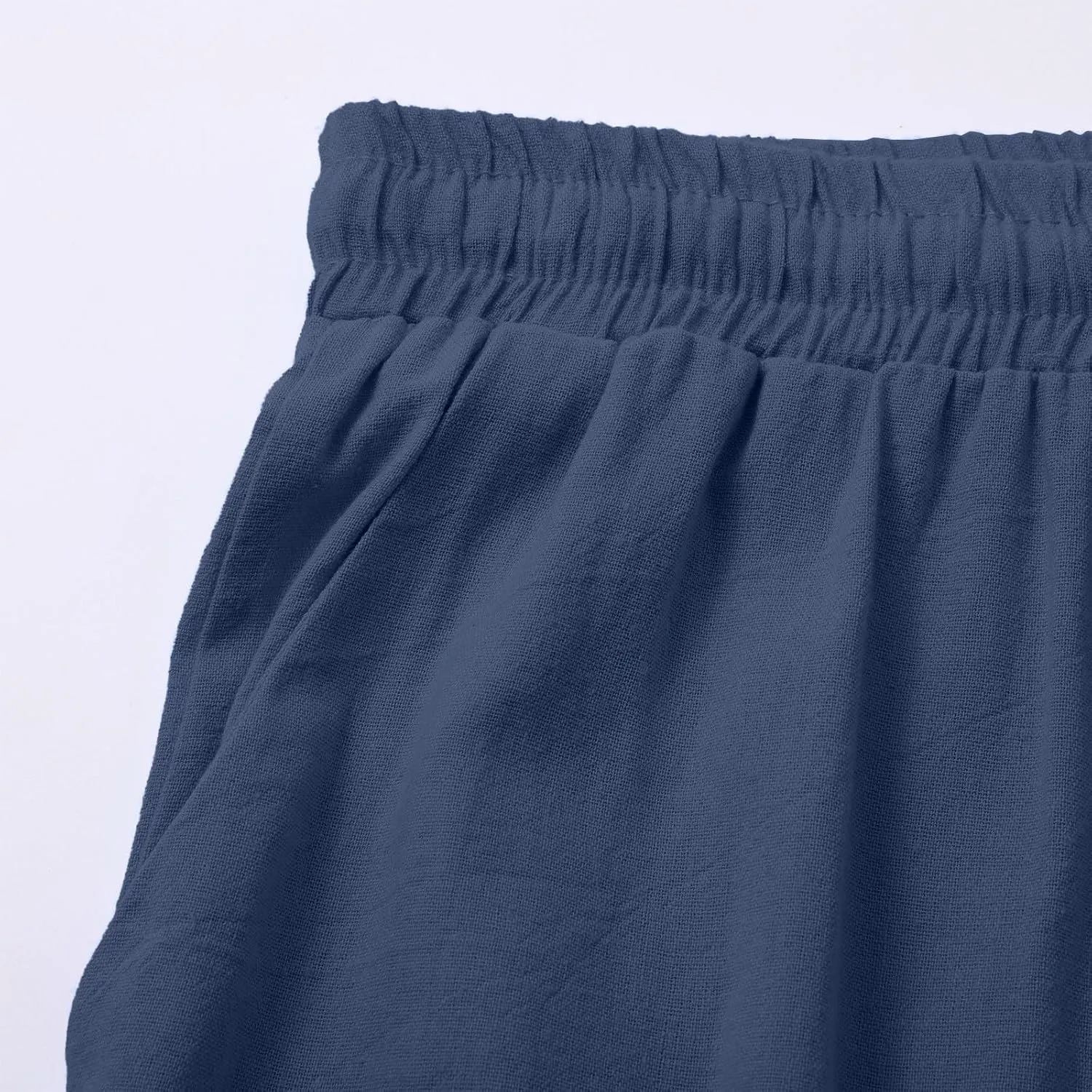 Womens Casual Cotton Linen Pants 2025 Drawstring Elastic Waist Solid Plus Size Lounge Long Trousers with Pockets