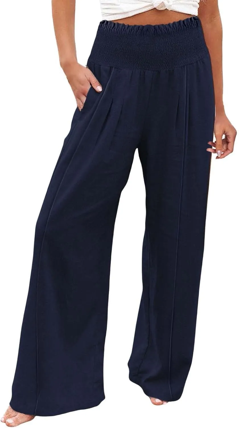 Women's Casual Pants Linen Womens Clothing Pants Wide Leg Long Pant Trousers with Pocket Linen Blend Pants Linen Outfit