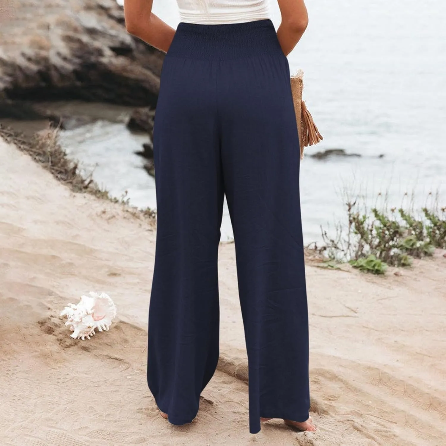 Women's Casual Pants Linen Womens Clothing Pants Wide Leg Long Pant Trousers with Pocket Linen Blend Pants Linen Outfit
