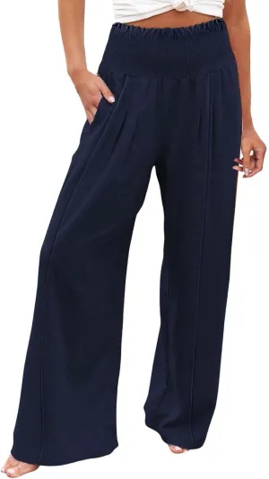 Women's Casual Pants Linen Womens Clothing Pants Wide Leg Long Pant Trousers with Pocket Linen Blend Pants Linen Outfit
