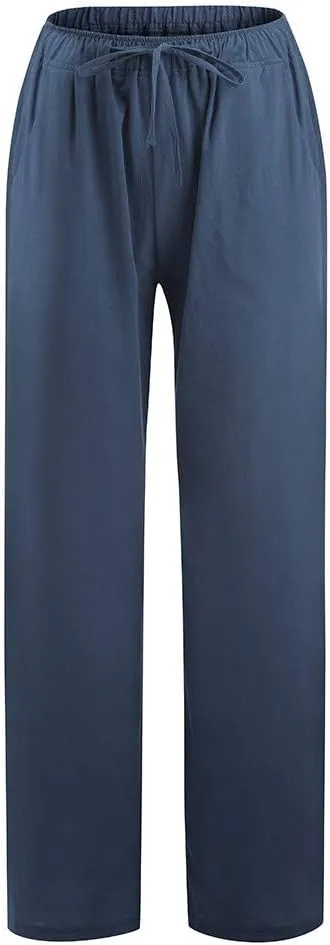 Womens Cotton Linen Pants 2025 Summer Wide Leg Casual Loose Drawstring High Waist Palazzo Pants Trousers with Pockets