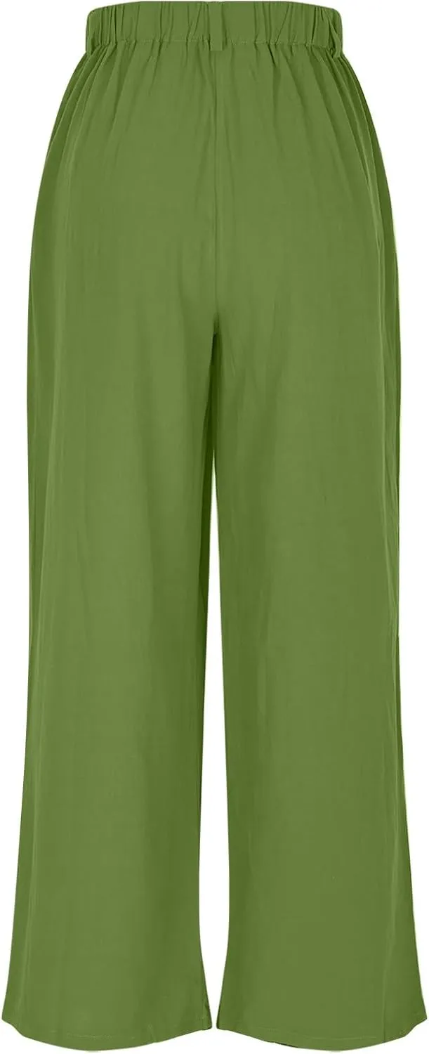 Womens Cotton Linen Pants Casual Loose High Waisted Wide Leg Palazzo Trousers Summer Beach Vacation Cropped Pant 2025