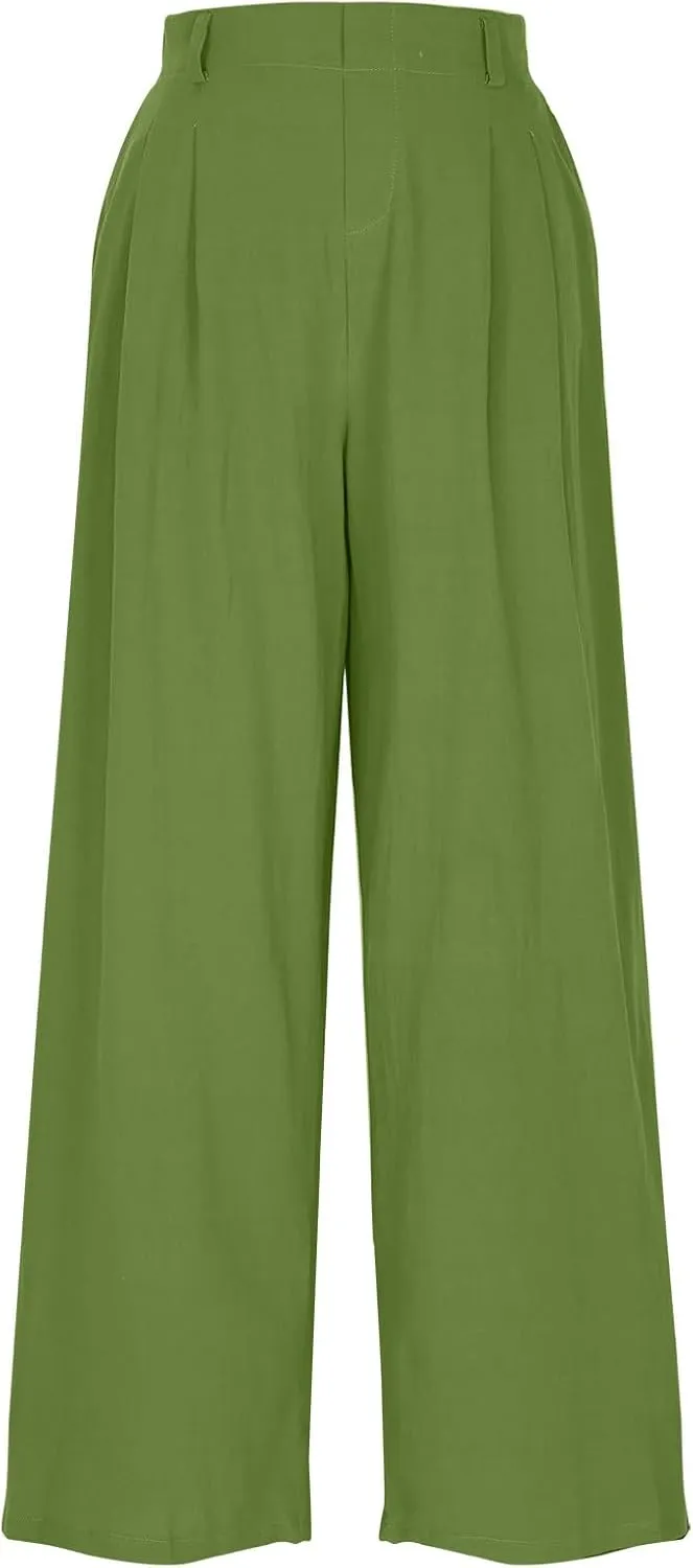 Womens Cotton Linen Pants Casual Loose High Waisted Wide Leg Palazzo Trousers Summer Beach Vacation Cropped Pant 2025