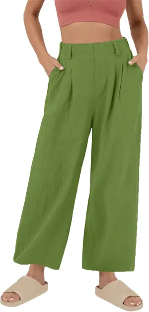 Womens Cotton Linen Pants Casual Loose High Waisted Wide Leg Palazzo Trousers Summer Beach Vacation Cropped Pant 2025