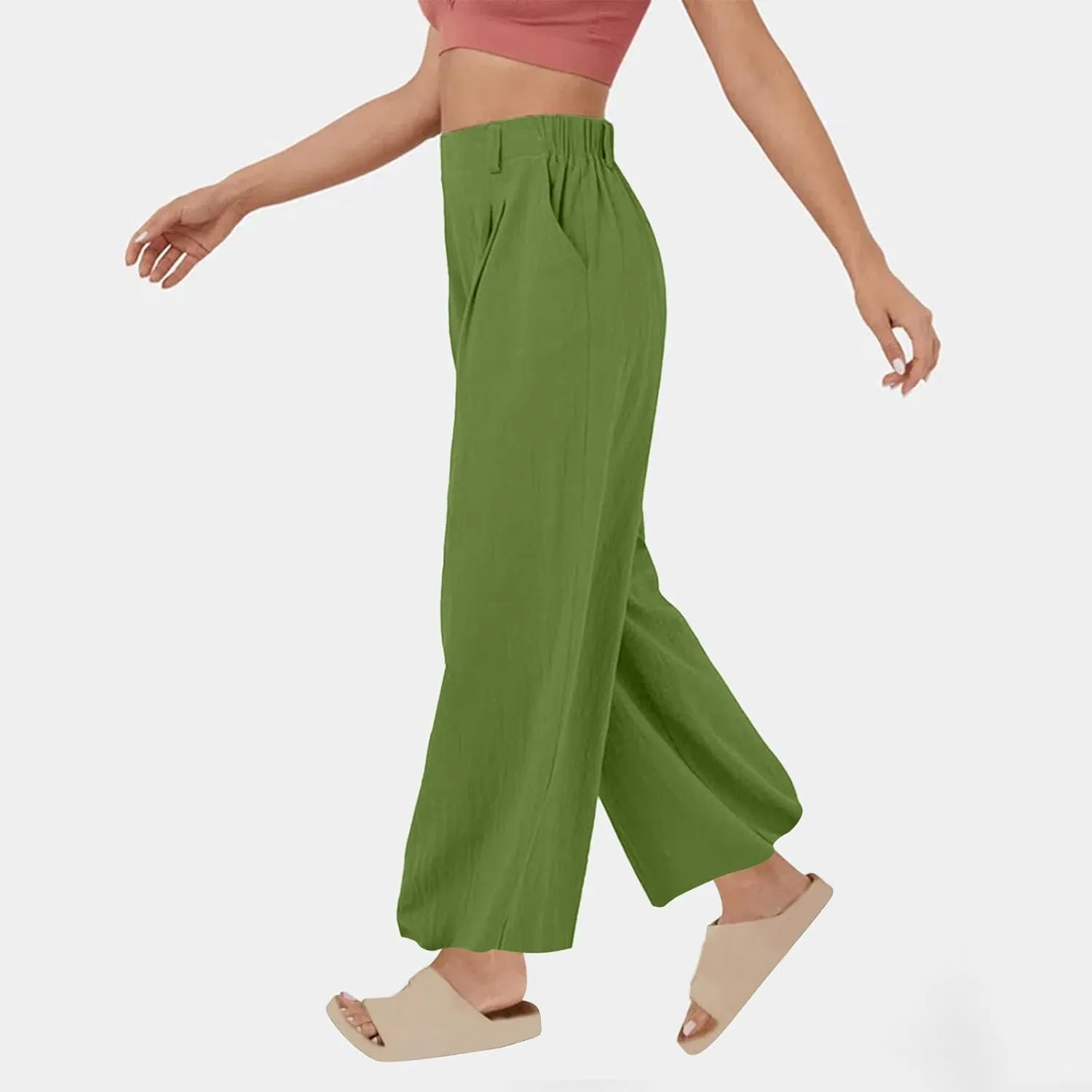 Womens Cotton Linen Pants Casual Loose High Waisted Wide Leg Palazzo Trousers Summer Beach Vacation Cropped Pant 2025
