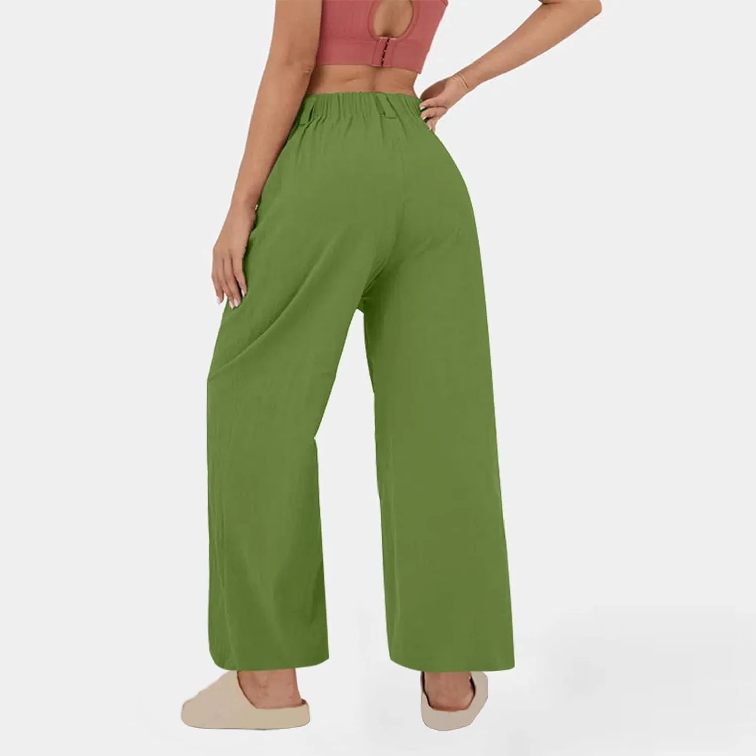Womens Cotton Linen Pants Casual Loose High Waisted Wide Leg Palazzo Trousers Summer Beach Vacation Cropped Pant 2025