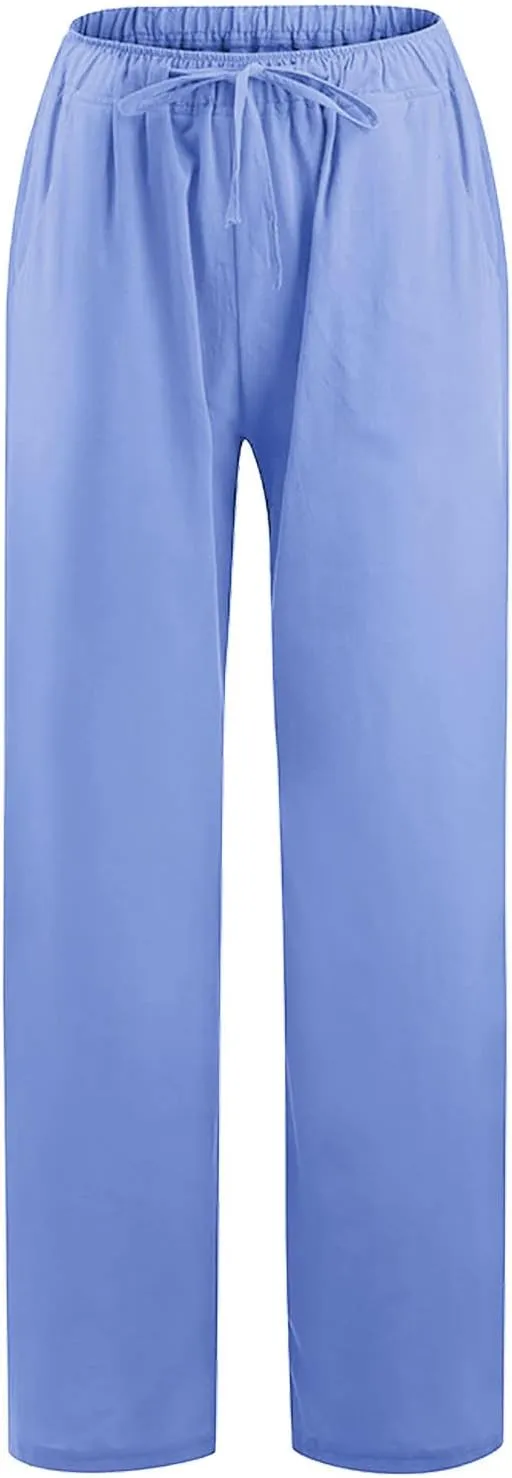 Women's Cotton Linen Pants Drawstring High Waisted Pants Casual Loose Fit Elastic Wasit 2024 Comfy Wide Leg Trousers