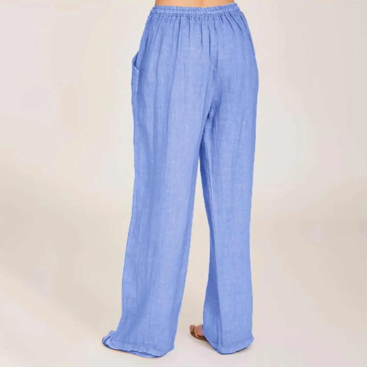 Women's Cotton Linen Pants Drawstring High Waisted Pants Casual Loose Fit Elastic Wasit 2024 Comfy Wide Leg Trousers