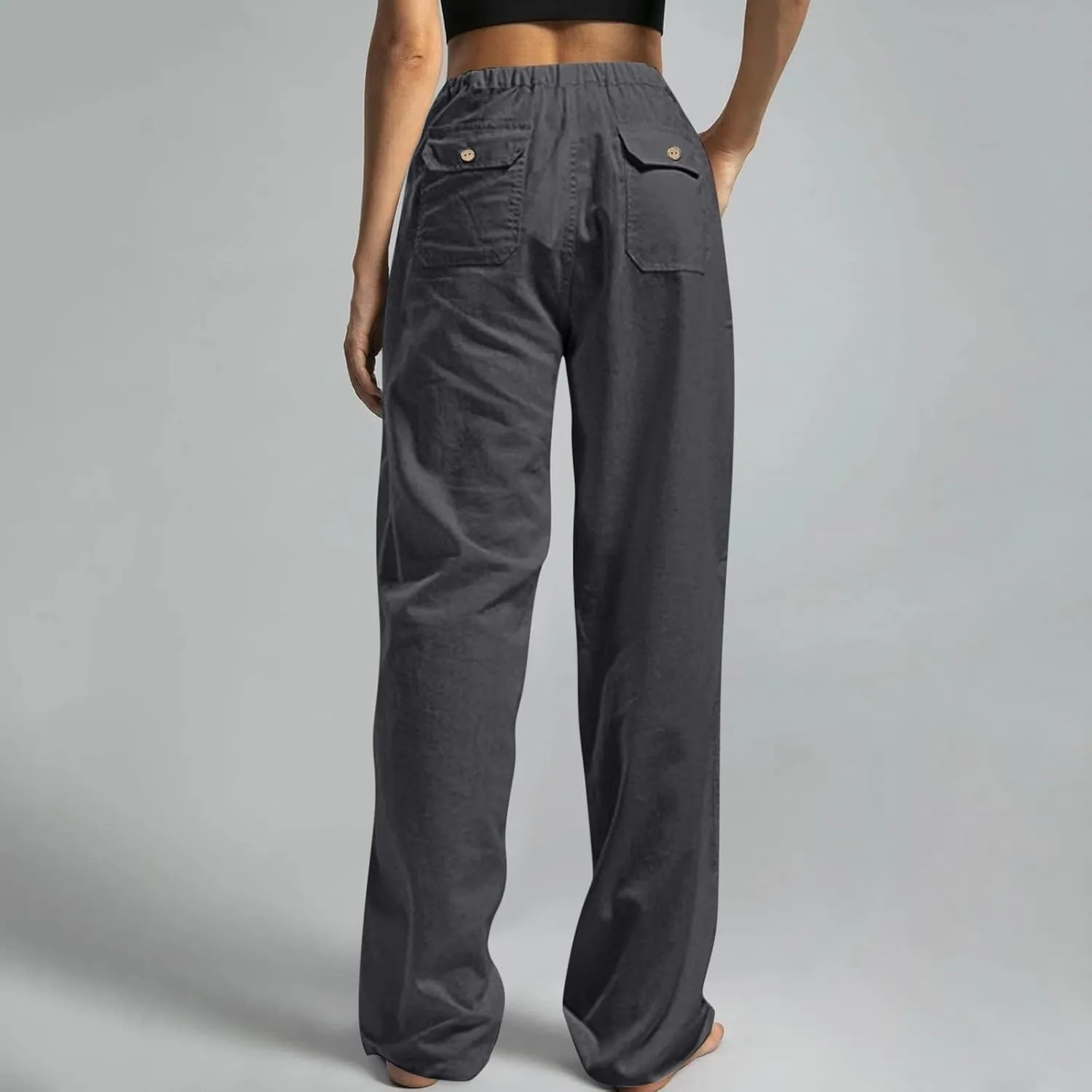 Women's Cotton Linen Summer Palazzo Pants Straight Dress Drawstring Palazzo Pants Casual Lounge Long Trouser