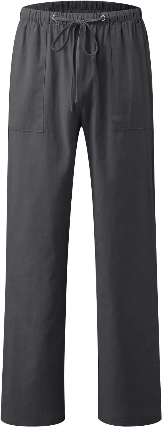 Women's Cotton Linen Summer Palazzo Pants Straight Dress Drawstring Palazzo Pants Casual Lounge Long Trouser