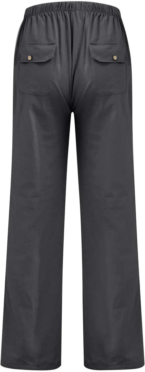 Women's Cotton Linen Summer Palazzo Pants Straight Dress Drawstring Palazzo Pants Casual Lounge Long Trouser