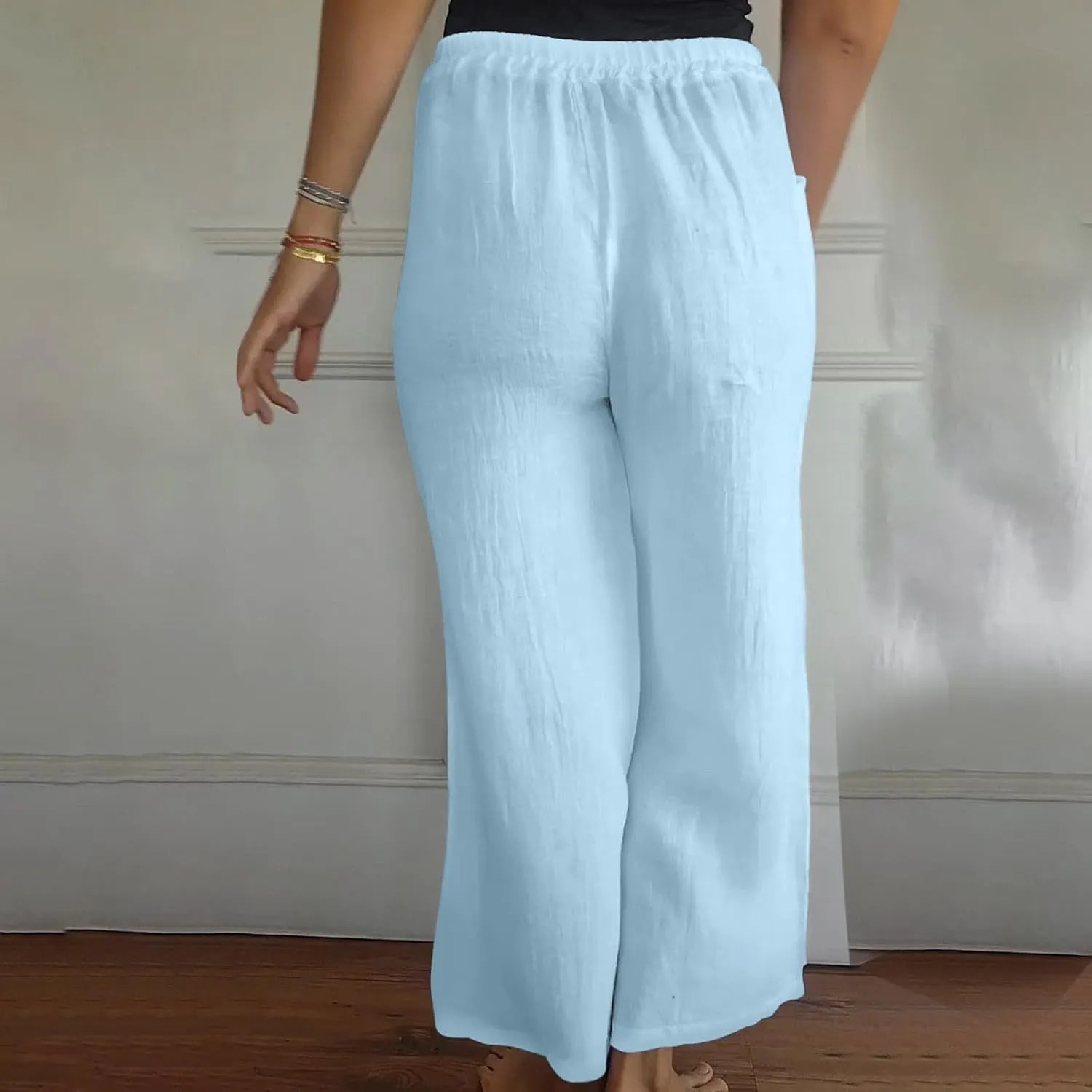 Womens Flowy Loose Wide Leg Linen Pant Summer Beach Casual Trousers high Waist Drawstring Business Work Palazzo Pants