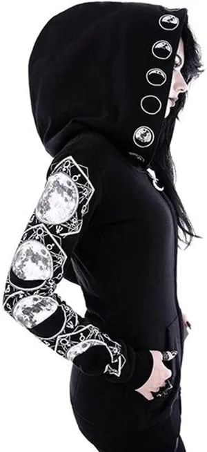Women's Gothic Hoodie Jackets Punk Coats Goth Long Sleeve Hooded Sweatshirt Zip Up Cardigan Top Outwear